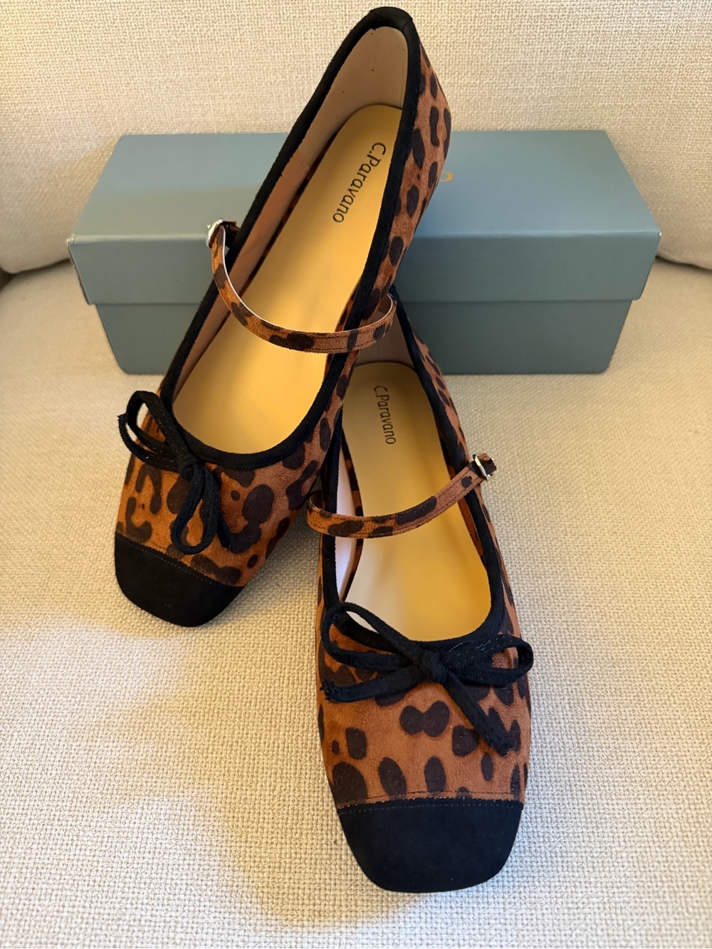 C. Paravano Leopard Square-Toe Mary Jane Flats Size 9 US